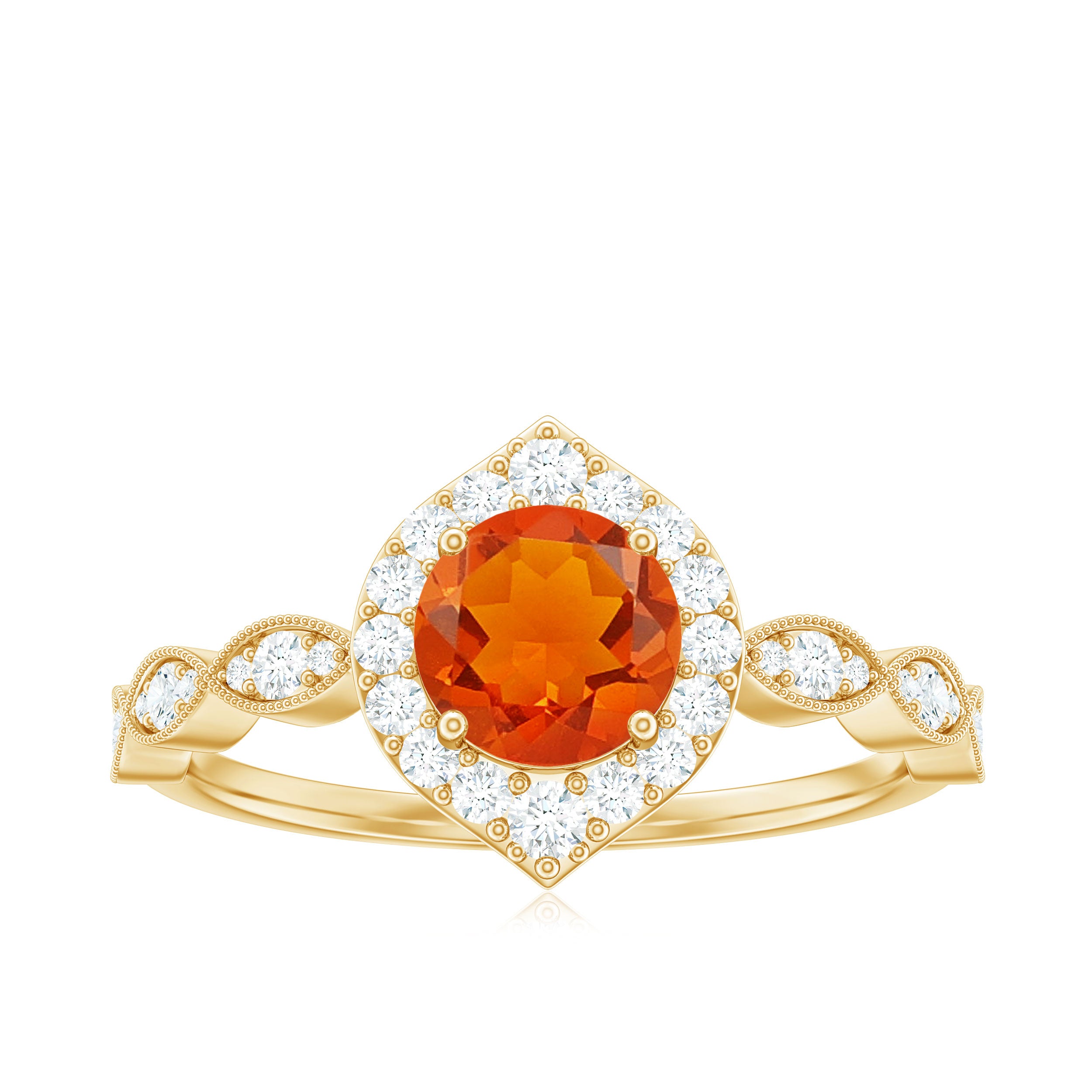 Vintage Style Fire Opal Engagement Ring with Diamond Accent Fire Opal - ( AAA ) - Quality - Rosec Jewels