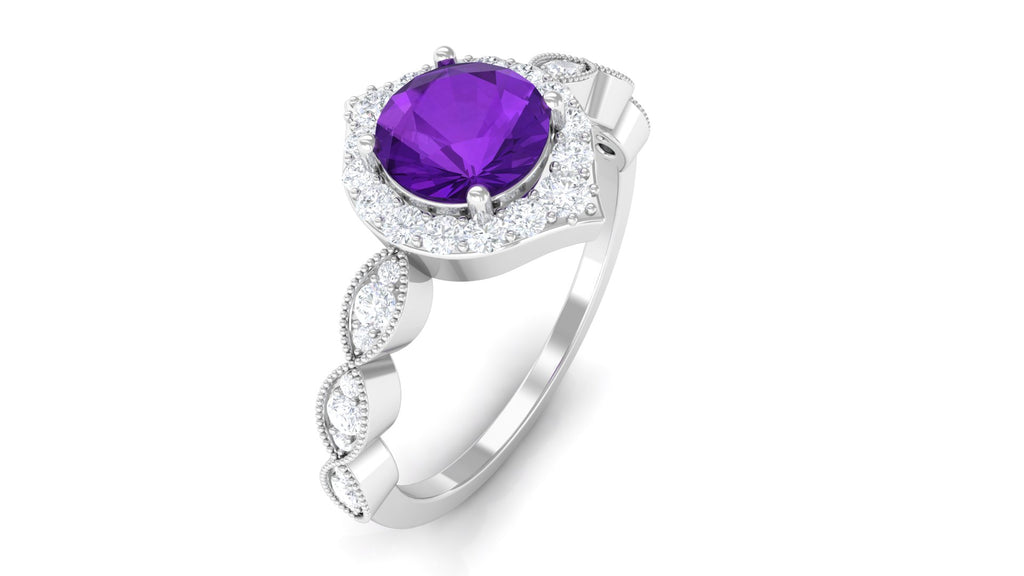 1.75 CT Vintage Amethyst Engagement Ring with Moissanite Accent Amethyst - ( AAA ) - Quality - Rosec Jewels