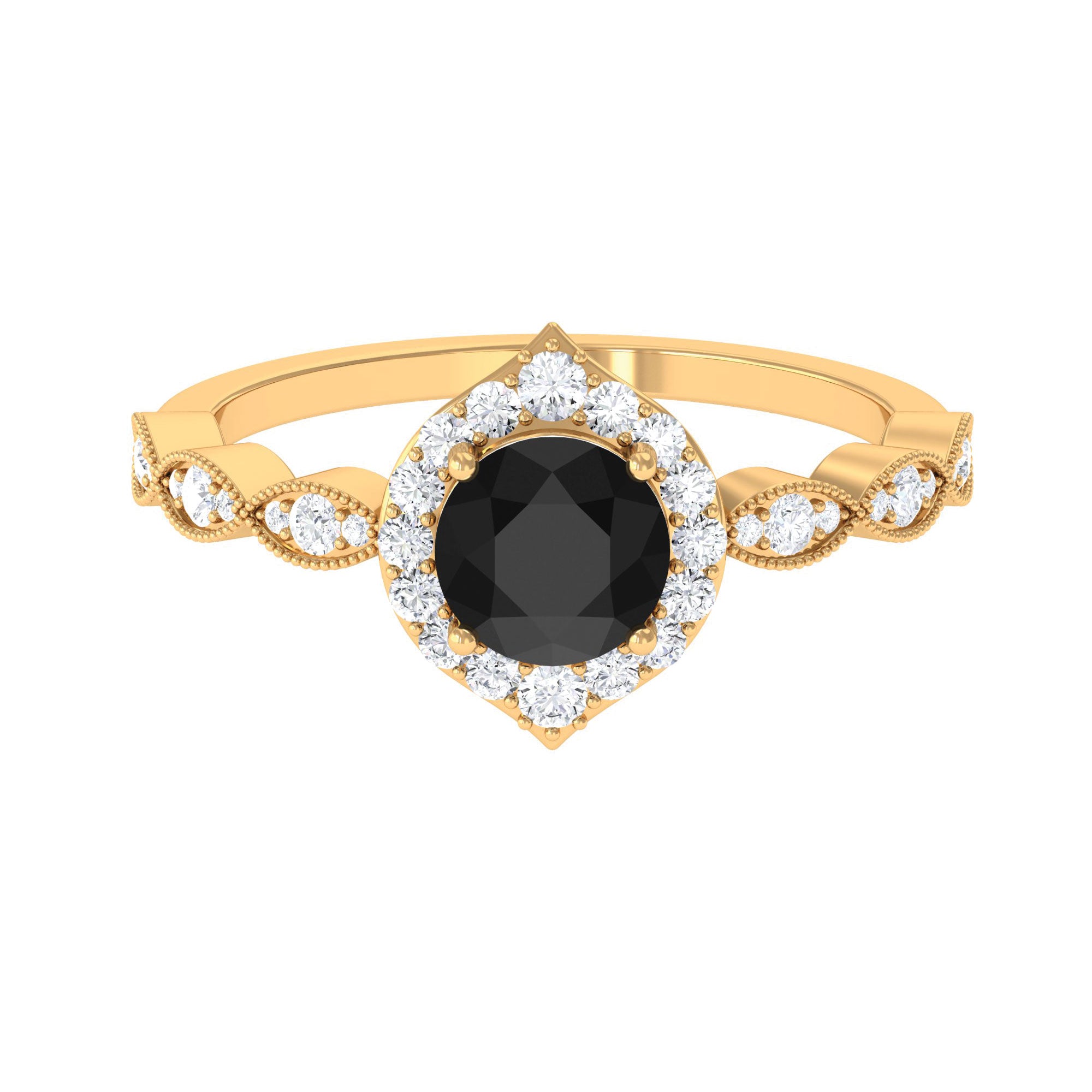 1.75 CT Vintage Black Onyx Engagement Ring with Moissanite Accent Black Onyx - ( AAA ) - Quality - Rosec Jewels