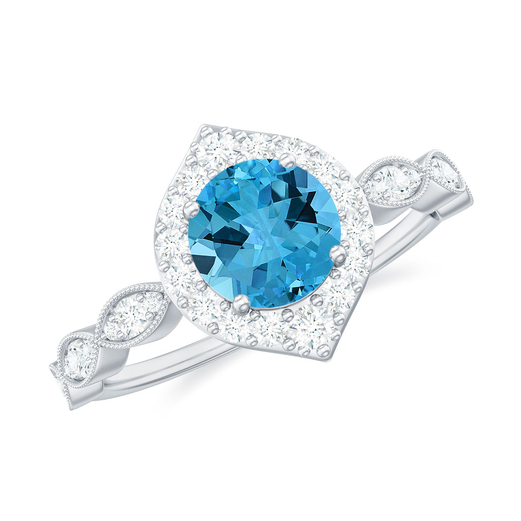 1.75 CT Vintage Swiss Blue Topaz Engagement Ring with Moissanite Accent Swiss Blue Topaz - ( AAA ) - Quality - Rosec Jewels