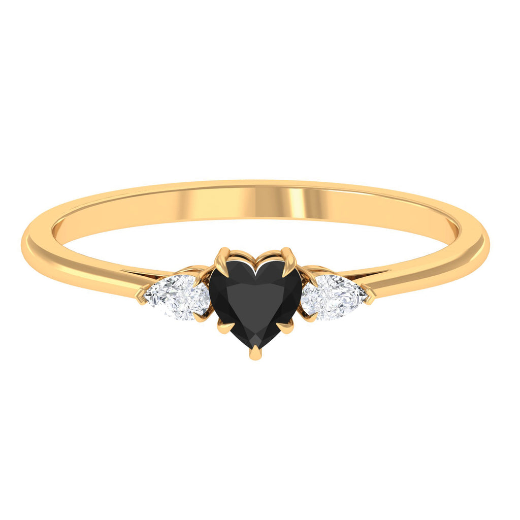 Heart Shape Created Black Diamond Promise Ring with Pear Diamond Lab Created Black Diamond - ( AAAA ) - Quality - Rosec Jewels