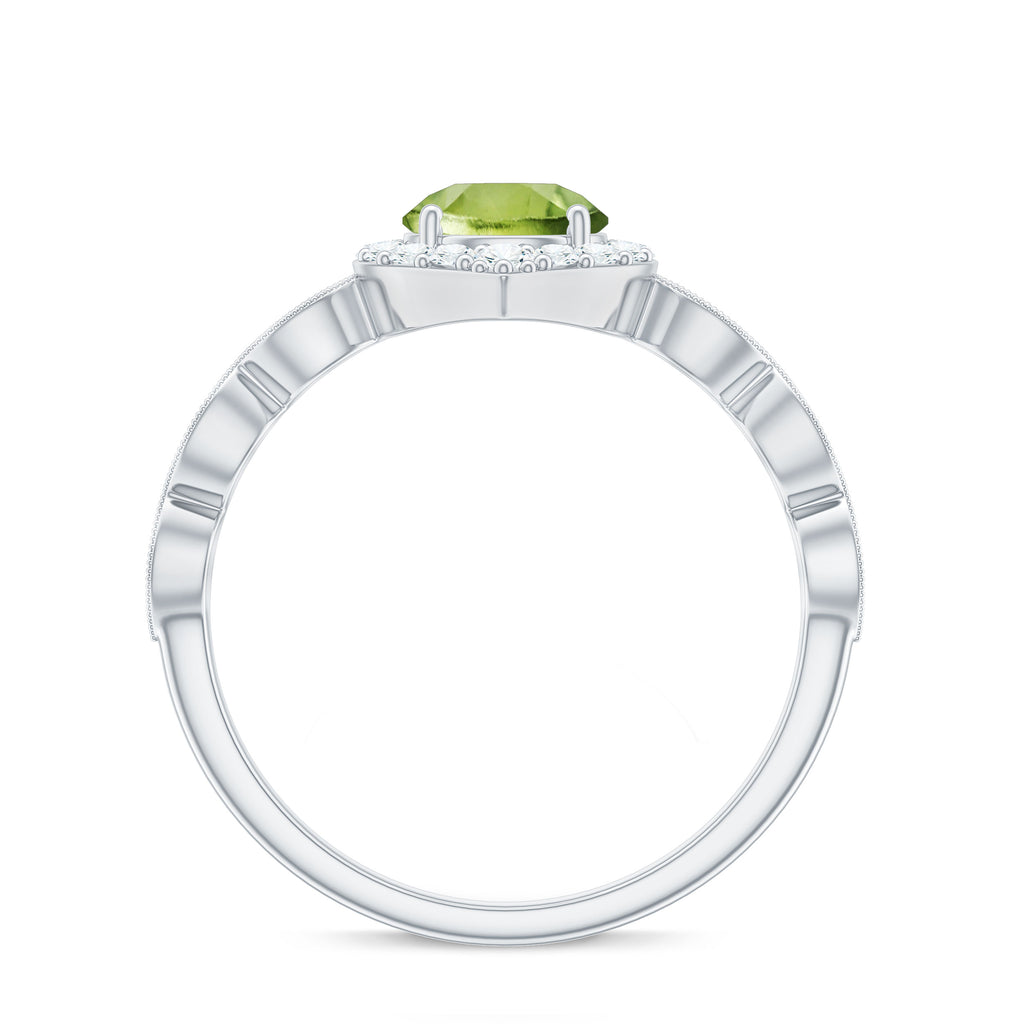 1.25 CT Peridot Vintage Engagement Ring with Diamond Accent Peridot - ( AAA ) - Quality - Rosec Jewels