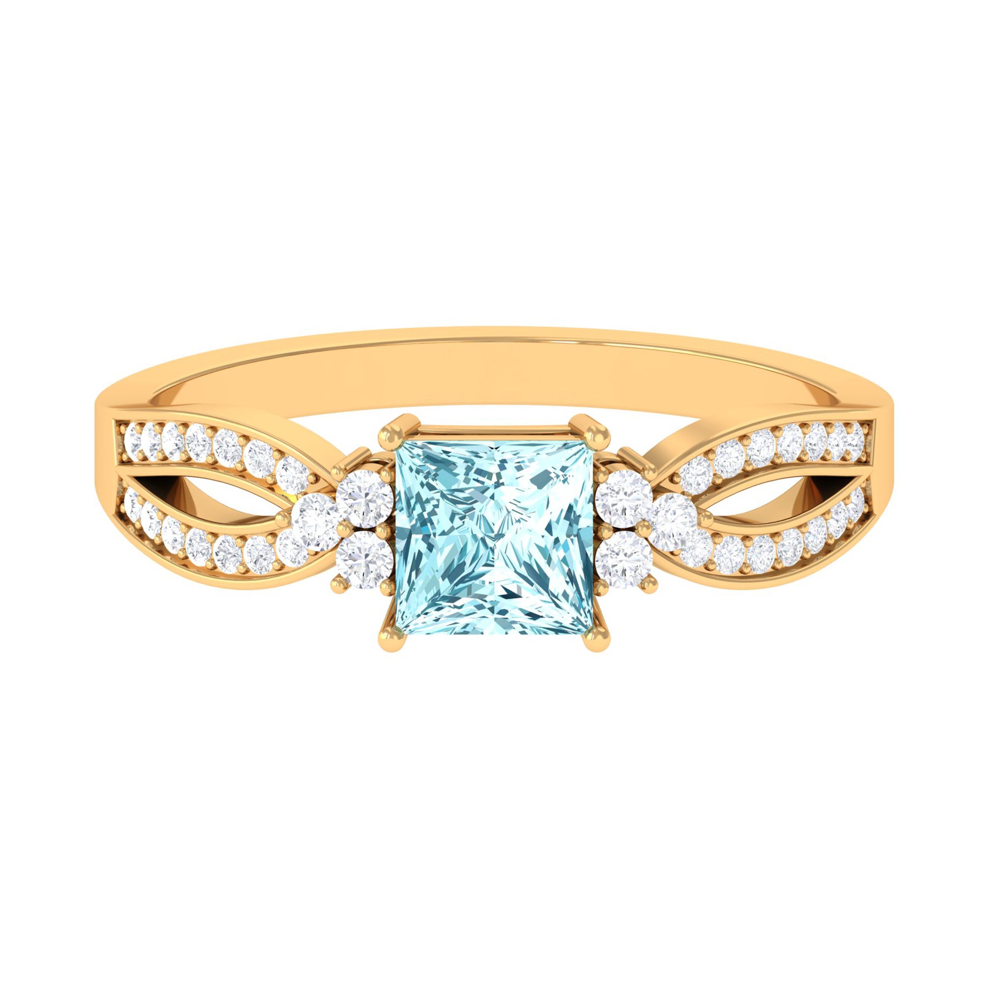 1 CT Split Shank Blue Aquamarine and Diamond Engagement Ring Aquamarine - ( AAA ) - Quality - Rosec Jewels