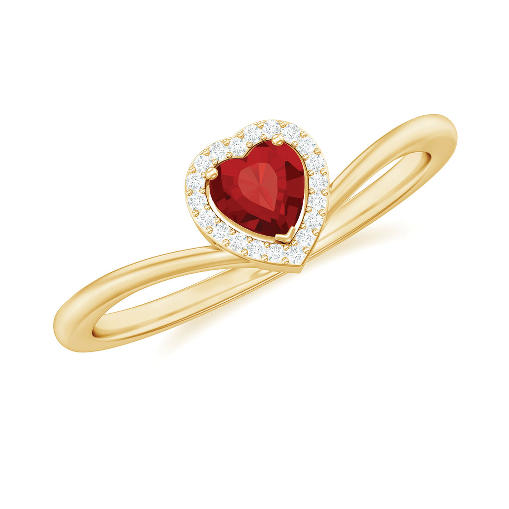 Heart Shape Lab Grown Ruby and Diamond Halo Promise Ring Lab Created Ruby - ( AAAA ) - Quality - Rosec Jewels