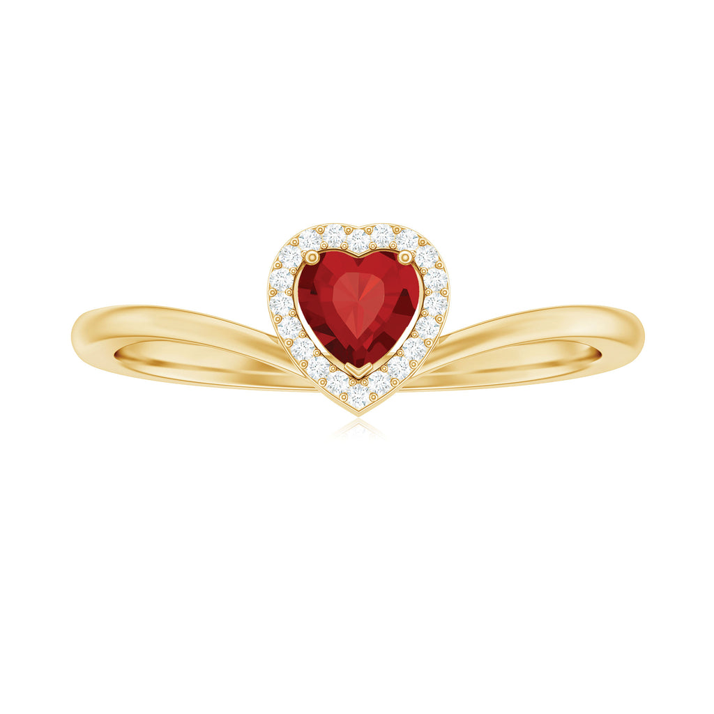 Heart Shape Lab Grown Ruby and Diamond Halo Promise Ring Lab Created Ruby - ( AAAA ) - Quality - Rosec Jewels