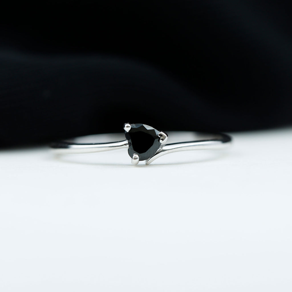 Heart Shape Black Spinel Solitaire Promise Ring Black Spinel - ( AAA ) - Quality - Rosec Jewels