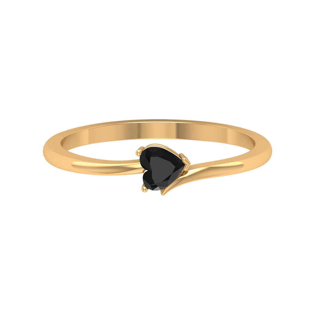 Heart Shape Black Spinel Solitaire Promise Ring Black Spinel - ( AAA ) - Quality - Rosec Jewels
