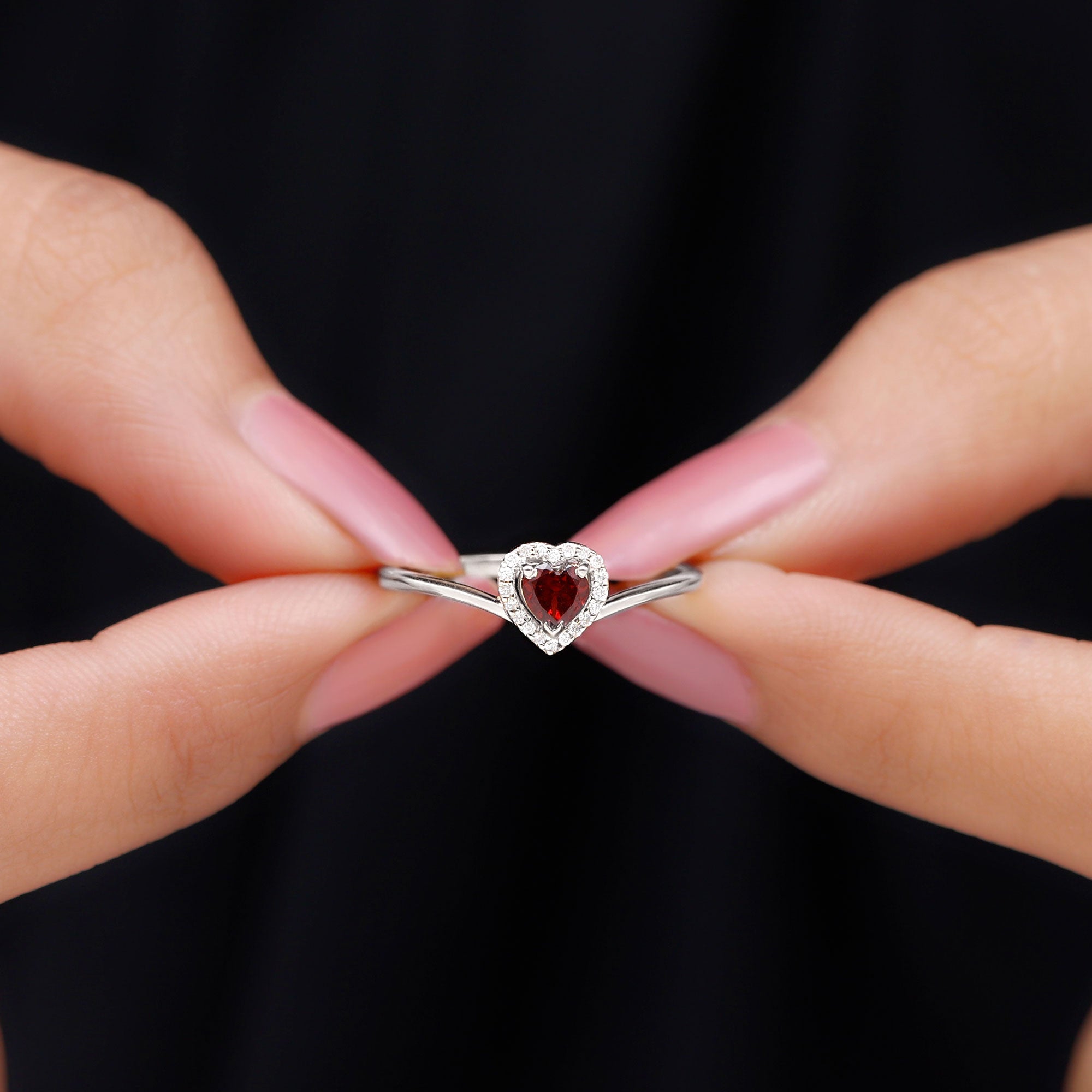Herat Shape Garnet Promise Ring with Diamond Garnet - ( AAA ) - Quality - Rosec Jewels