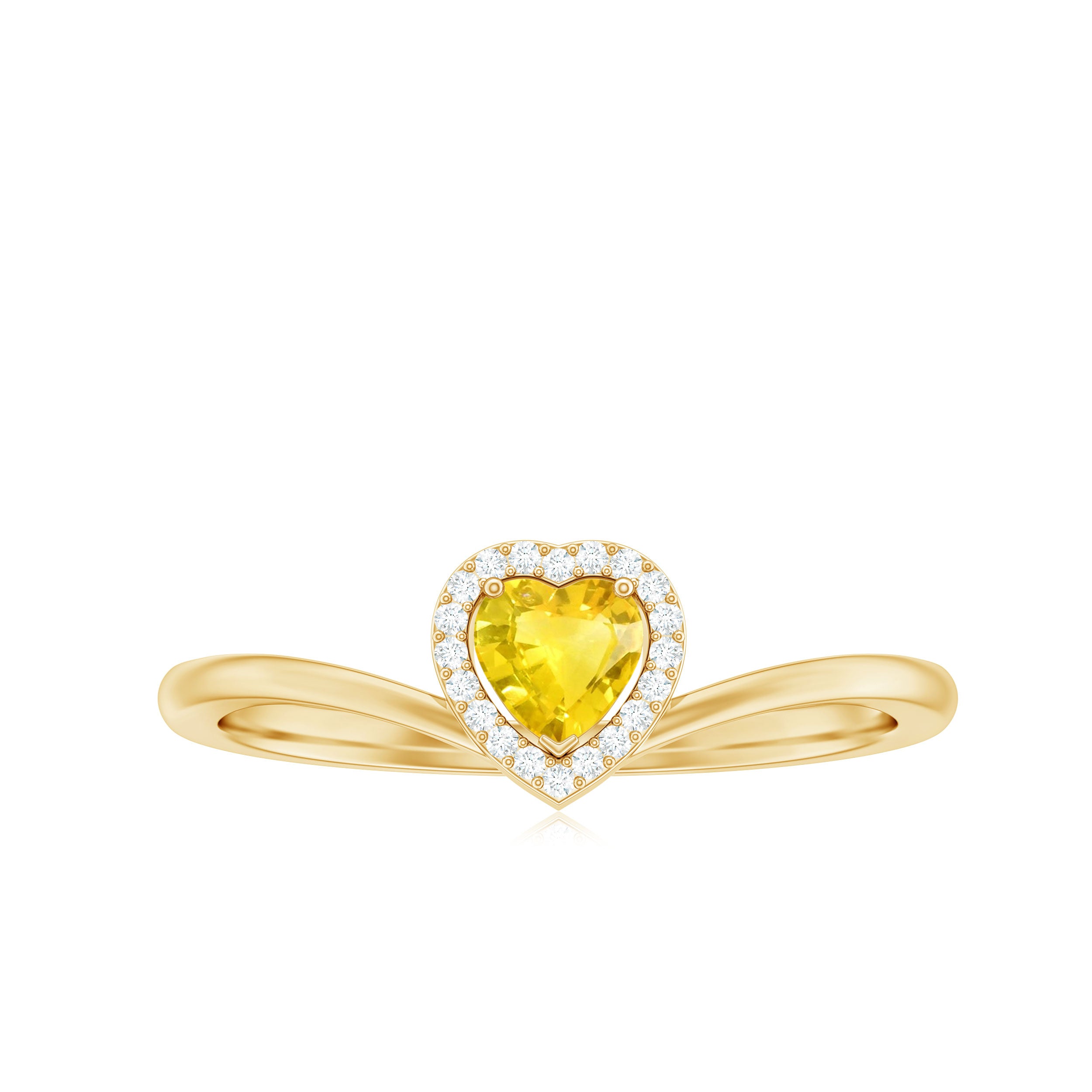 Heart Shape Yellow Sapphire and Diamond Halo Promise Ring Yellow Sapphire - ( AAA ) - Quality - Rosec Jewels