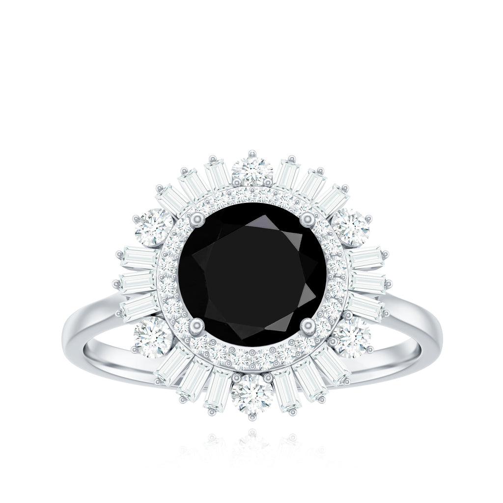 Created Black Diamond Cocktail Engagement Ring with Moissanite Double Halo Lab Created Black Diamond - ( AAAA ) - Quality - Rosec Jewels