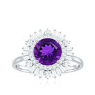 Amethyst and Moissanite Double Halo Cocktail Engagement Ring Amethyst - ( AAA ) - Quality - Rosec Jewels