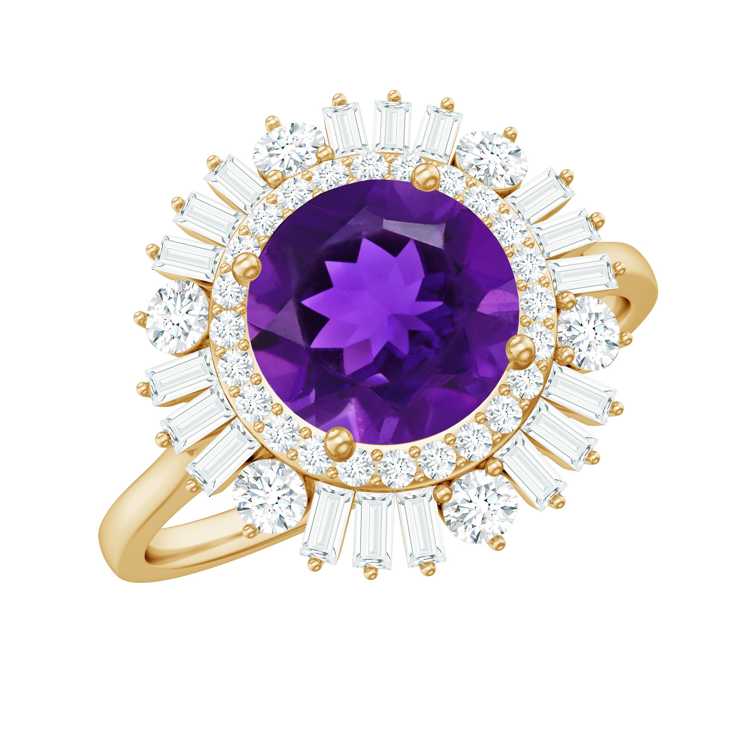 Amethyst and Moissanite Double Halo Cocktail Engagement Ring Amethyst - ( AAA ) - Quality - Rosec Jewels
