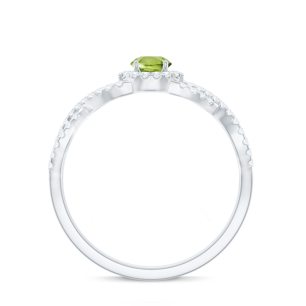 Peridot and Diamond Criss Cross Engagement Ring Peridot - ( AAA ) - Quality - Rosec Jewels