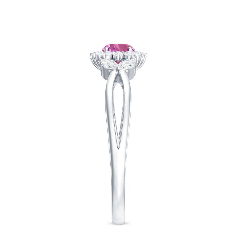 Pink Tourmaline and Diamond Flower Engagement Ring with Split Shank Pink Tourmaline - ( AAA ) - Quality - Rosec Jewels
