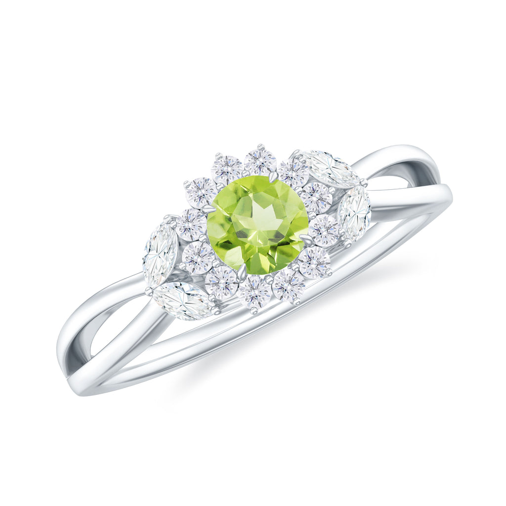 Peridot and Diamond Flower Engagement Ring with Split Shank Peridot - ( AAA ) - Quality - Rosec Jewels