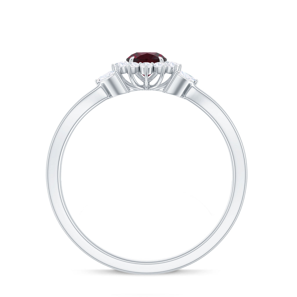 Rhodolite and Diamond Flower Engagement Ring with Split Shank Rhodolite - ( AAA ) - Quality - Rosec Jewels