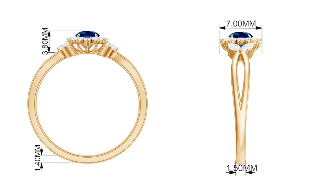 Split Shank London Blue Topaz Flower Engagement Ring with Diamond London Blue Topaz - ( AAA ) - Quality - Rosec Jewels