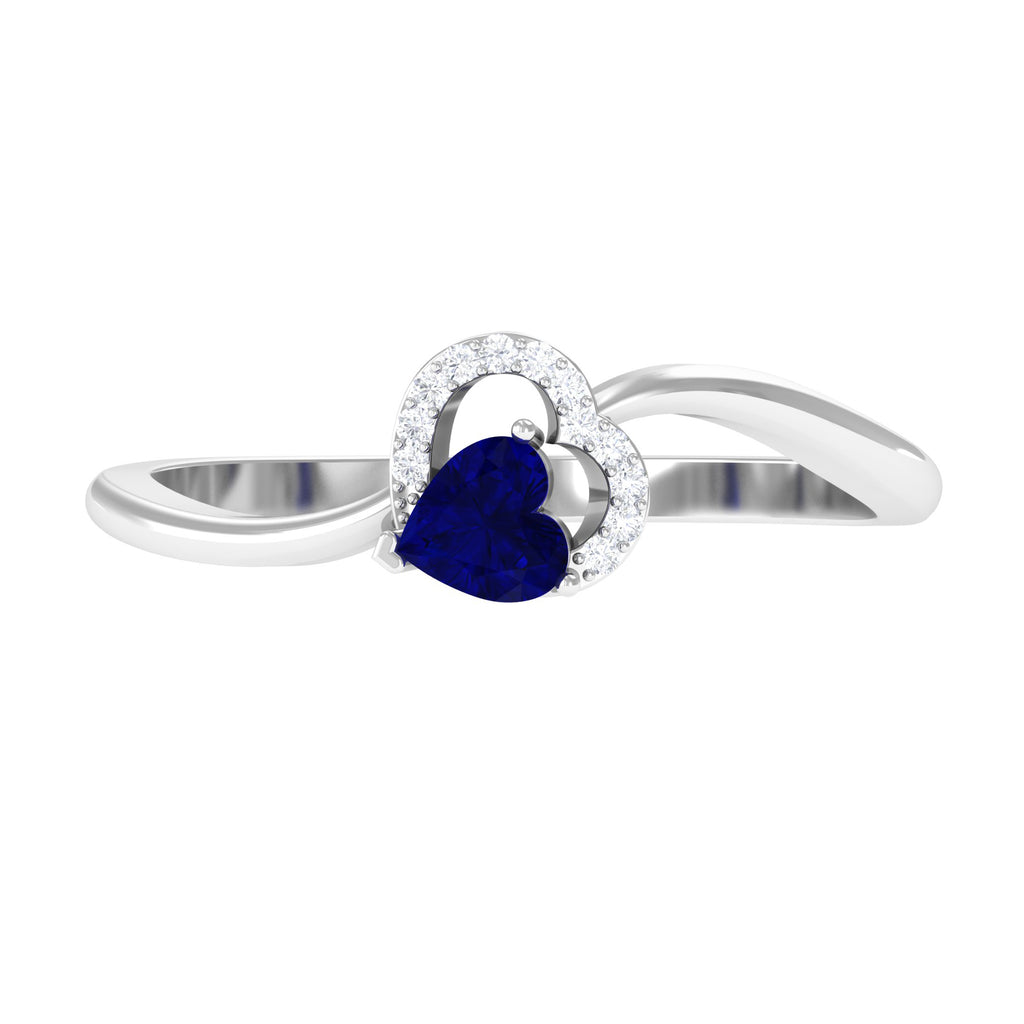 1/2 CT Blue Sapphire Heart Promise Ring with Diamond Blue Sapphire - ( AAA ) - Quality - Rosec Jewels