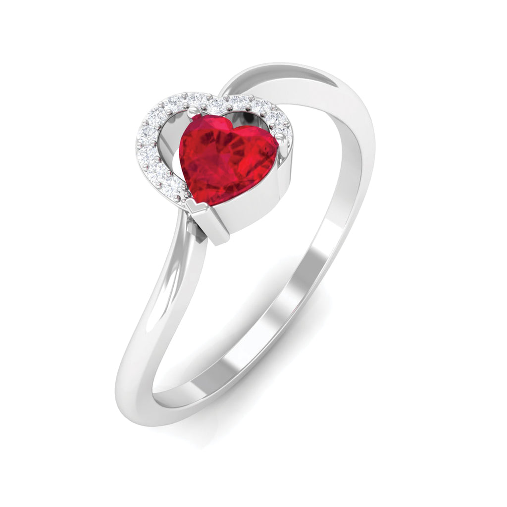 Heart Ruby and Diamond Promise Ring Ruby - ( AAA ) - Quality - Rosec Jewels