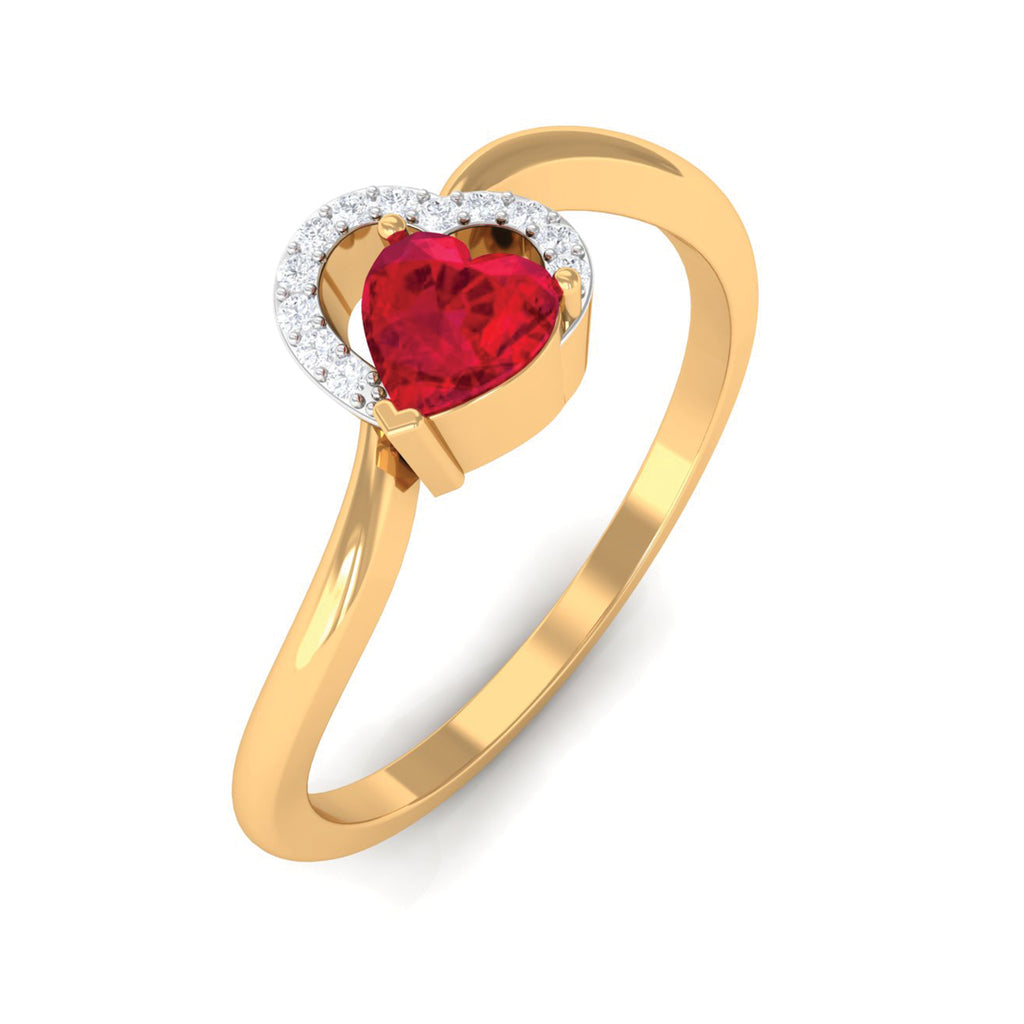 Heart Ruby and Diamond Promise Ring Ruby - ( AAA ) - Quality - Rosec Jewels