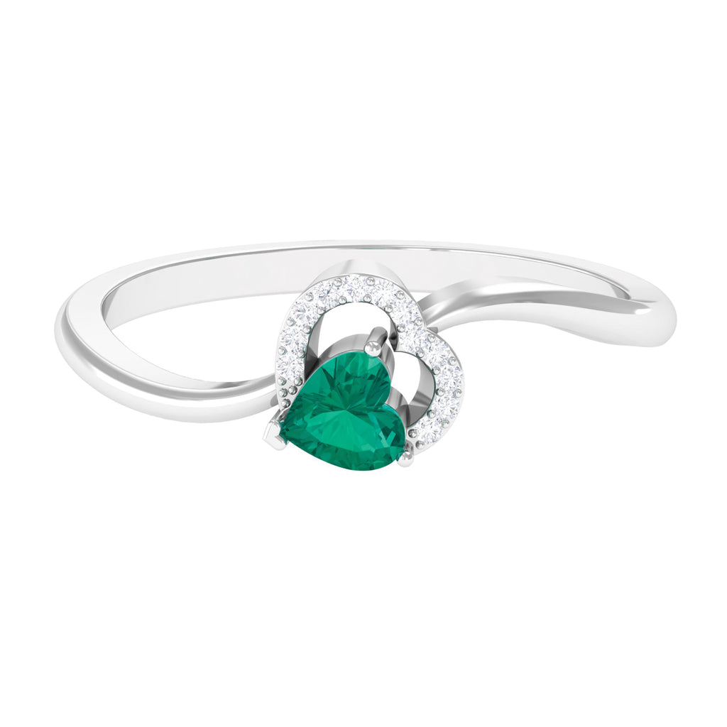 1/4 CT Emerald Heart Promise Ring with Diamond Emerald - ( AAA ) - Quality - Rosec Jewels