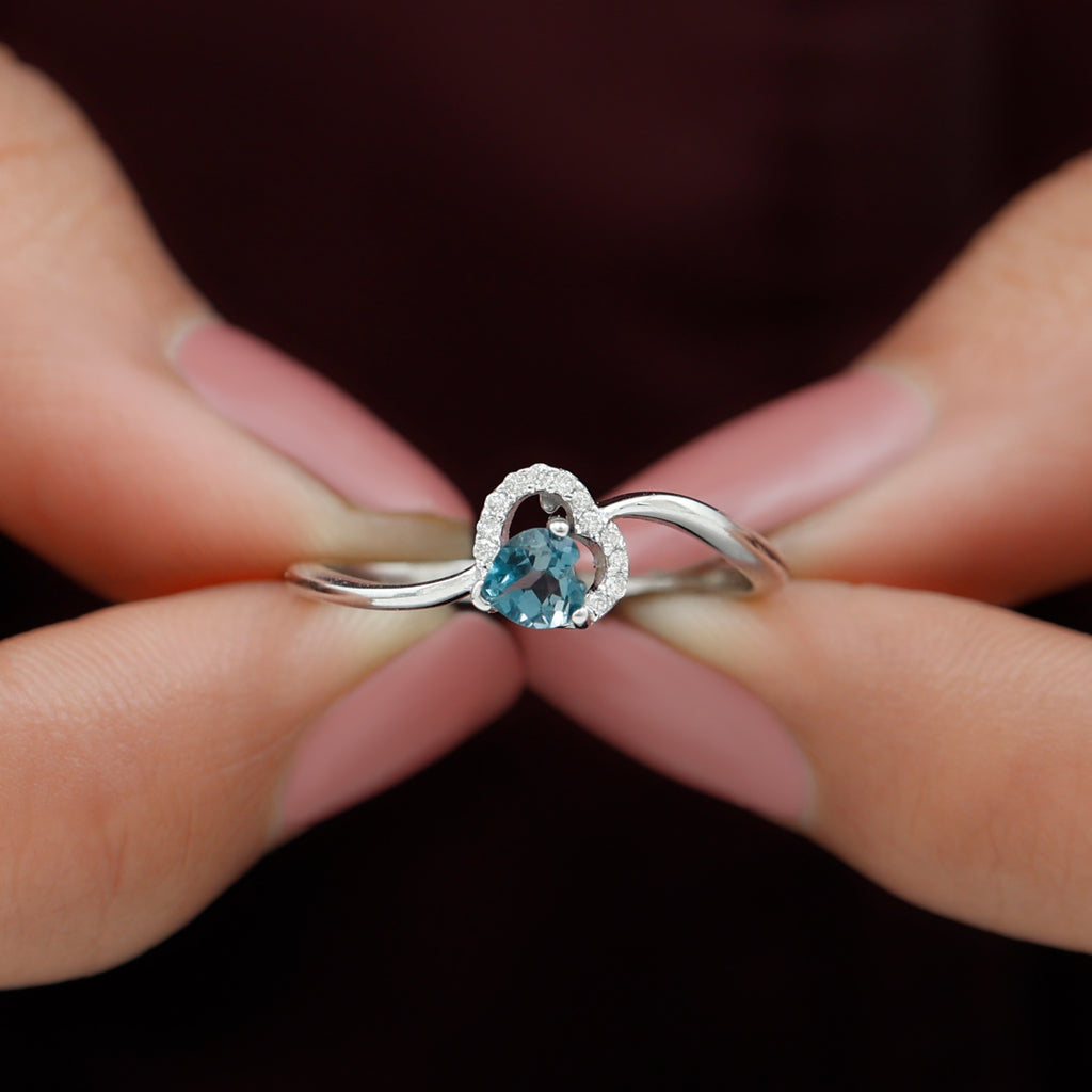 1/4 CT London Blue Topaz Heart Promise Ring with Diamond London Blue Topaz - ( AAA ) - Quality - Rosec Jewels