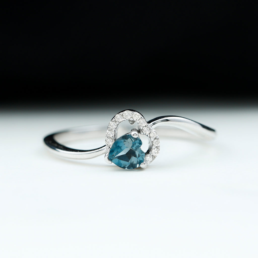 1/4 CT London Blue Topaz Heart Promise Ring with Diamond London Blue Topaz - ( AAA ) - Quality - Rosec Jewels