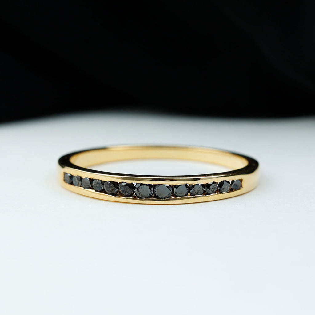 Round Black Diamond Graduated Style Band Ring Black Diamond - ( AAA ) - Quality - Rosec Jewels