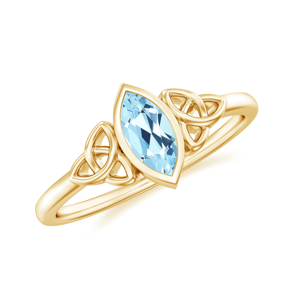 4X8 MM Marquise Cut Aquamarine Gold Solitaire Celtic Ring in Bezel Setting Aquamarine - ( AAA ) - Quality - Rosec Jewels