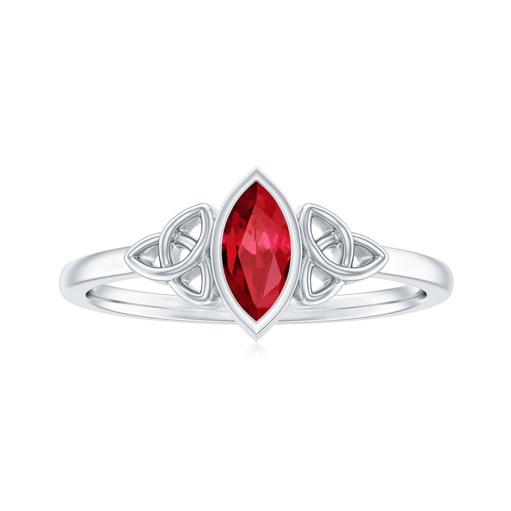 Marquise Cut Created Ruby Solitaire Celtic Knot Ring Lab Created Ruby - ( AAAA ) - Quality - Rosec Jewels