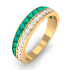 1 CT Natural Emerald and Diamond Half Eternity Ring Emerald - ( AAA ) - Quality - Rosec Jewels