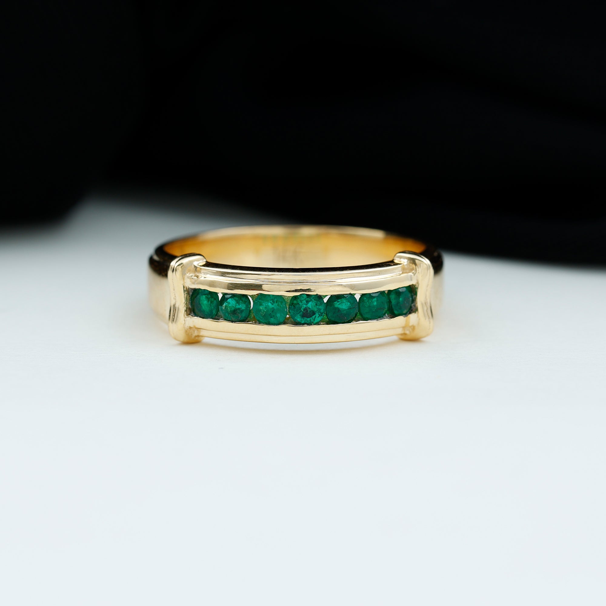 Channel Set Emerald Classic Wide Band Ring Emerald - ( AAA ) - Quality - Rosec Jewels