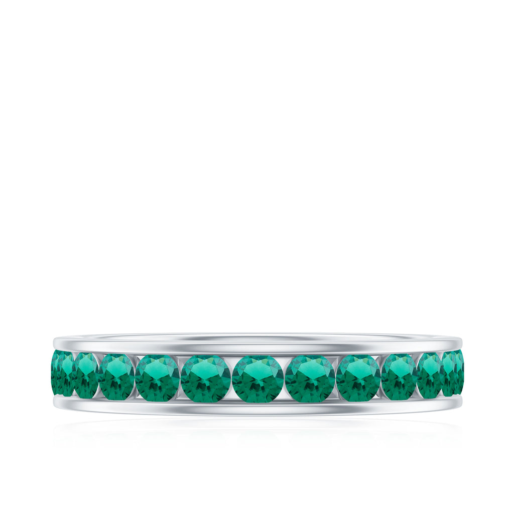 Round Created Emerald Full Eternity Ring in Channel Setting Lab Created Emerald - ( AAAA ) - Quality - Rosec Jewels