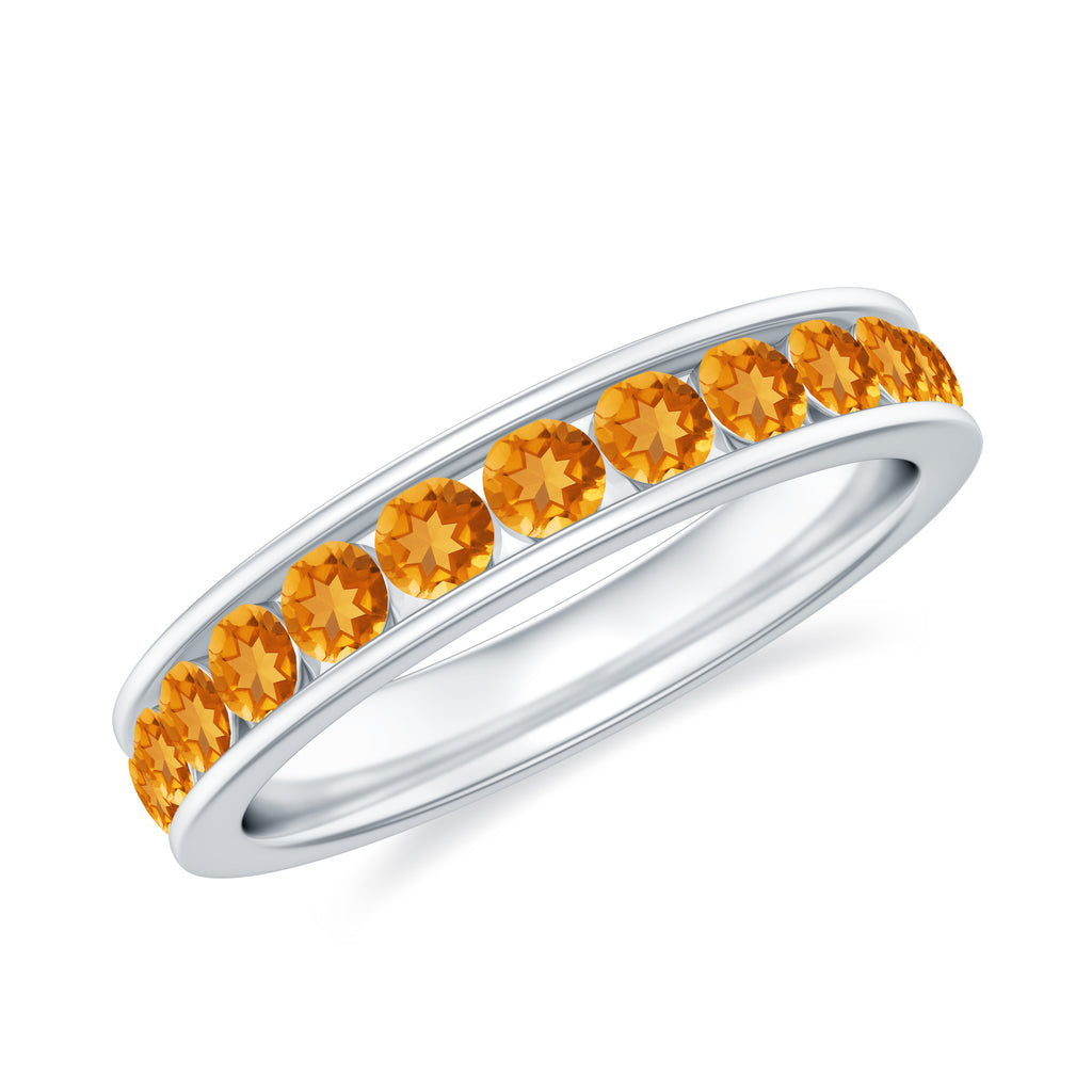 Round Citrine Full Eternity Band Ring in Channel Setting Citrine - ( AAA ) - Quality - Rosec Jewels