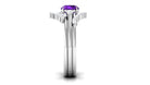 Real Amethyst Designer Trio Wedding Ring Set with Diamond Amethyst - ( AAA ) - Quality - Rosec Jewels