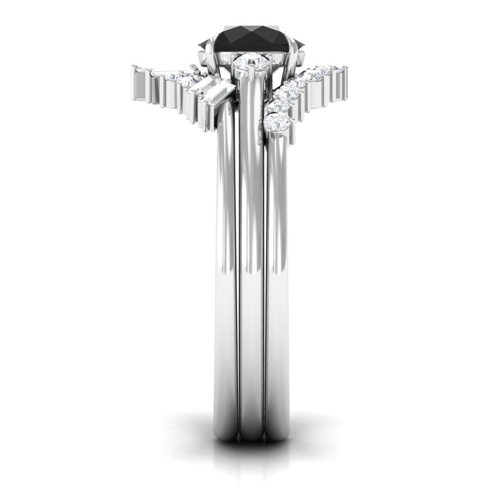 Created Black Diamond Designer Trio Wedding Ring Set with Diamond Lab Created Black Diamond - ( AAAA ) - Quality - Rosec Jewels
