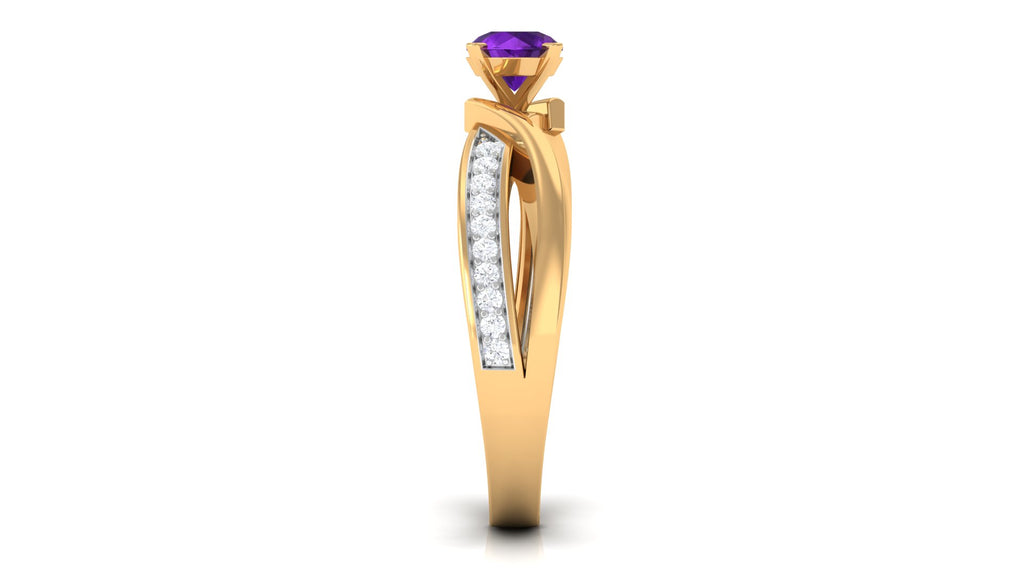 3/4 CT Solitaire Amethyst Infinity Ring with Diamond Accent Amethyst - ( AAA ) - Quality - Rosec Jewels