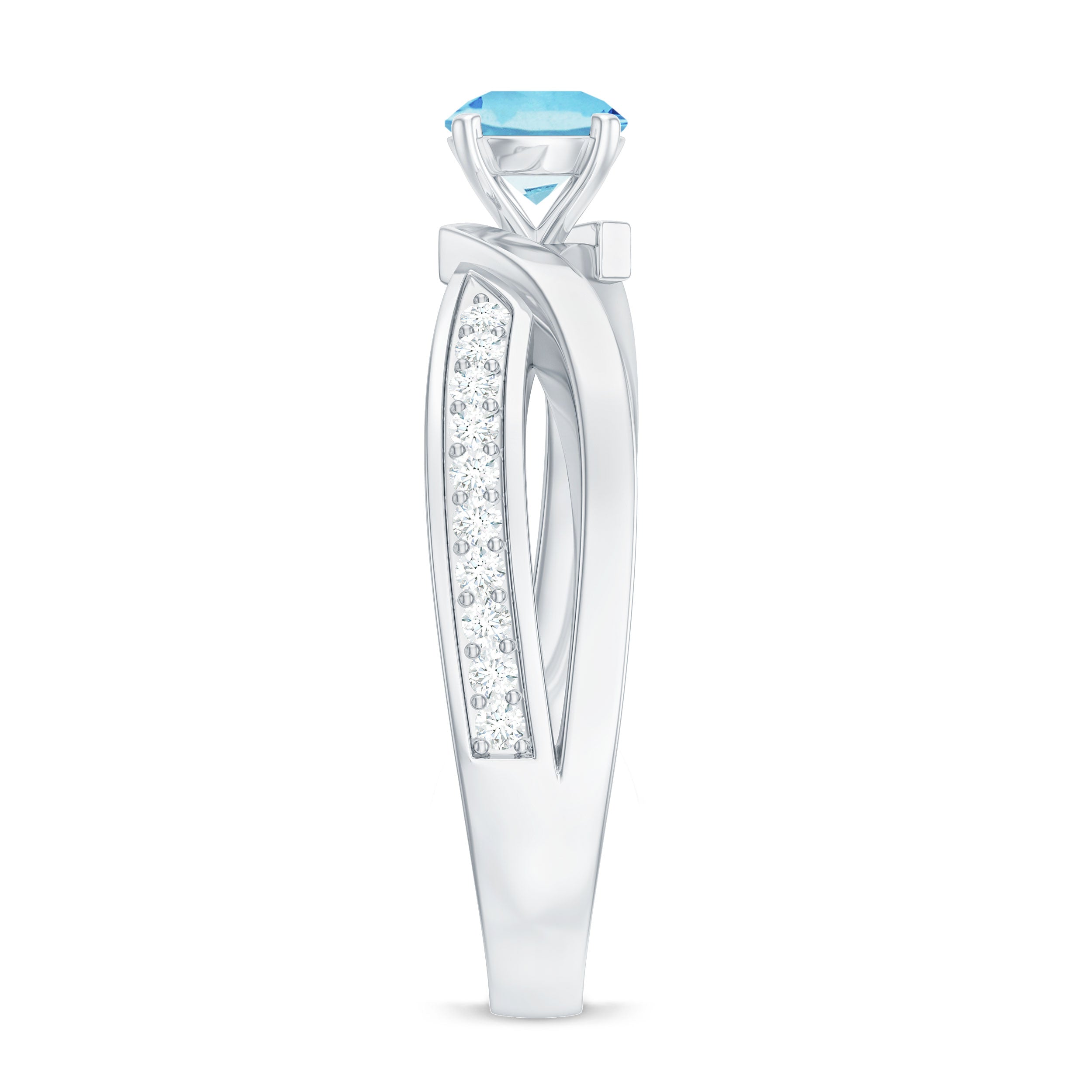 Round Aquamarine and Diamond Infinity Engagement Ring Aquamarine - ( AAA ) - Quality - Rosec Jewels