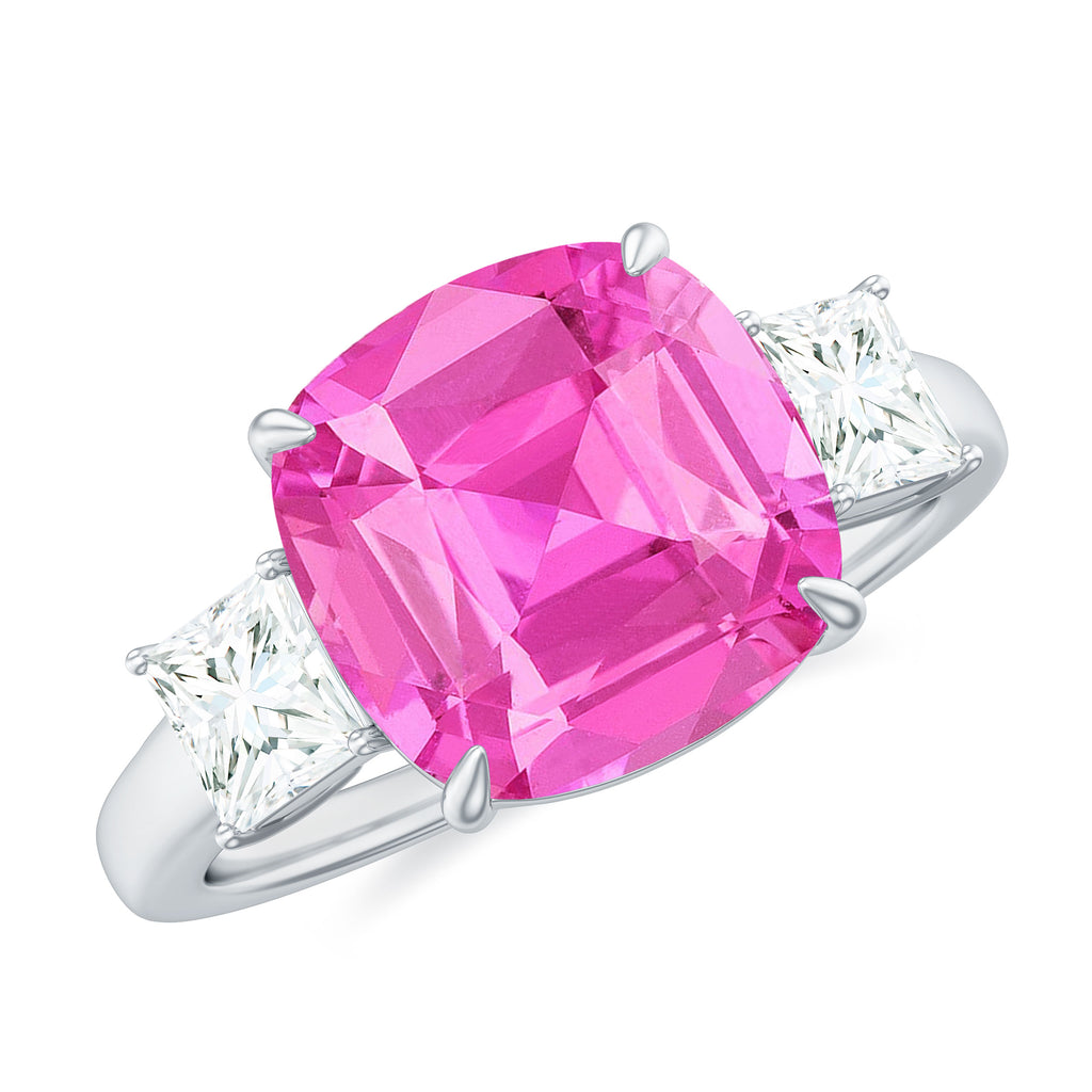 Created Pink Sapphire and Moissanite Engagement Ring Lab Created Pink Sapphire - ( AAAA ) - Quality - Rosec Jewels