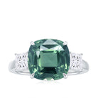 Cushion Cut Created Green Sapphire and Moissanite Engagement Ring Lab Created Green Sapphire - ( AAAA ) - Quality - Rosec Jewels