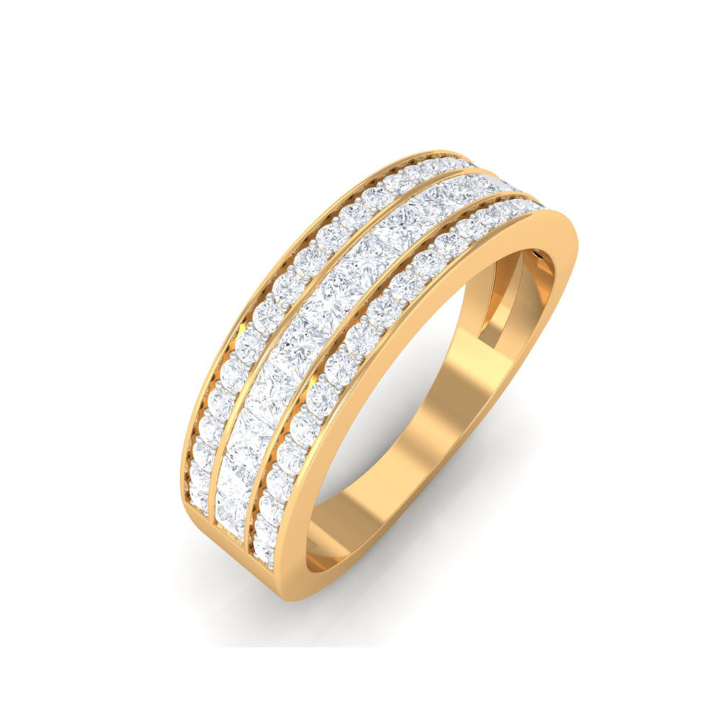 3 Row Certified Moissanite Wide Eternity Band Ring Moissanite - ( D-VS1 ) - Color and Clarity - Rosec Jewels