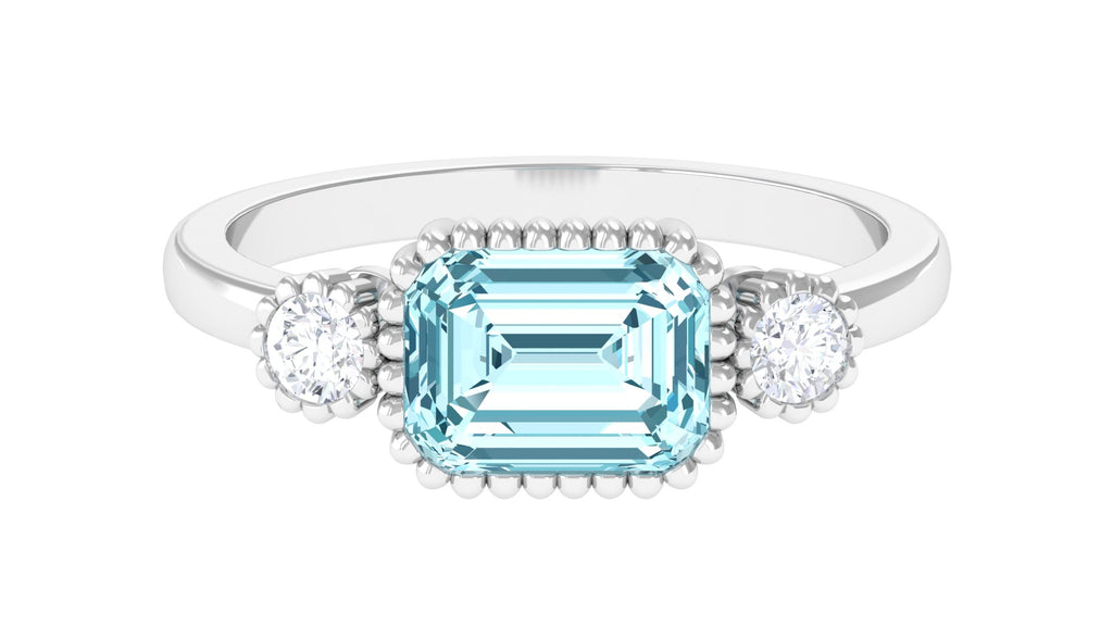 2 CT East West Aquamarine Engagement Ring with Diamond Aquamarine - ( AAA ) - Quality - Rosec Jewels