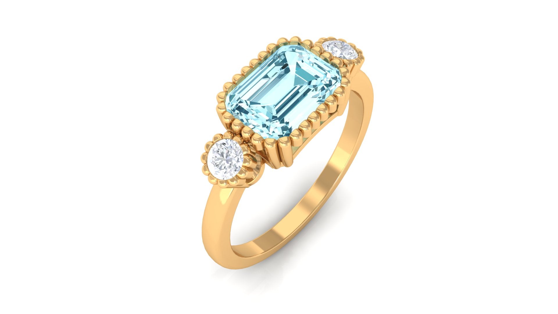 2 CT East West Aquamarine Engagement Ring with Diamond Aquamarine - ( AAA ) - Quality - Rosec Jewels