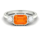 2 CT East West Fire Opal Engagement Ring with Diamond Fire Opal - ( AAA ) - Quality - Rosec Jewels