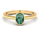 Bezel Set Oval Green Sapphire Solitaire Ring with Beaded Detailing Green Sapphire - ( AAA ) - Quality - Rosec Jewels