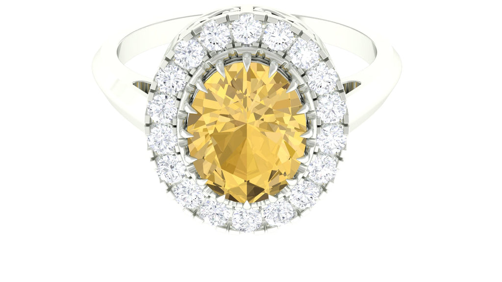 3.50 CT Vintage Claw Set Citrine Engagement Ring with Moissanite Halo Citrine - ( AAA ) - Quality - Rosec Jewels