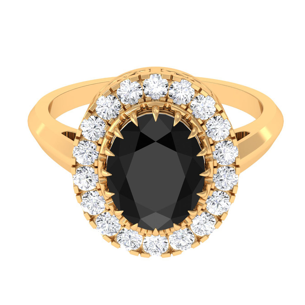 Oval Lab Grown Black Diamond and Moissanite Halo Engagement Ring Lab Created Black Diamond - ( AAAA ) - Quality - Rosec Jewels