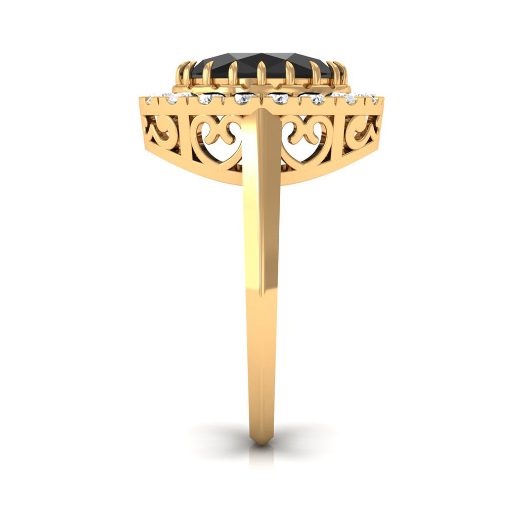 Oval Lab Grown Black Diamond and Moissanite Halo Engagement Ring Lab Created Black Diamond - ( AAAA ) - Quality - Rosec Jewels