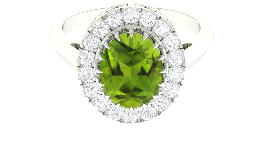 3.50 CT Vintage Claw Set Peridot Engagement Ring with Moissanite Halo Peridot - ( AAA ) - Quality - Rosec Jewels