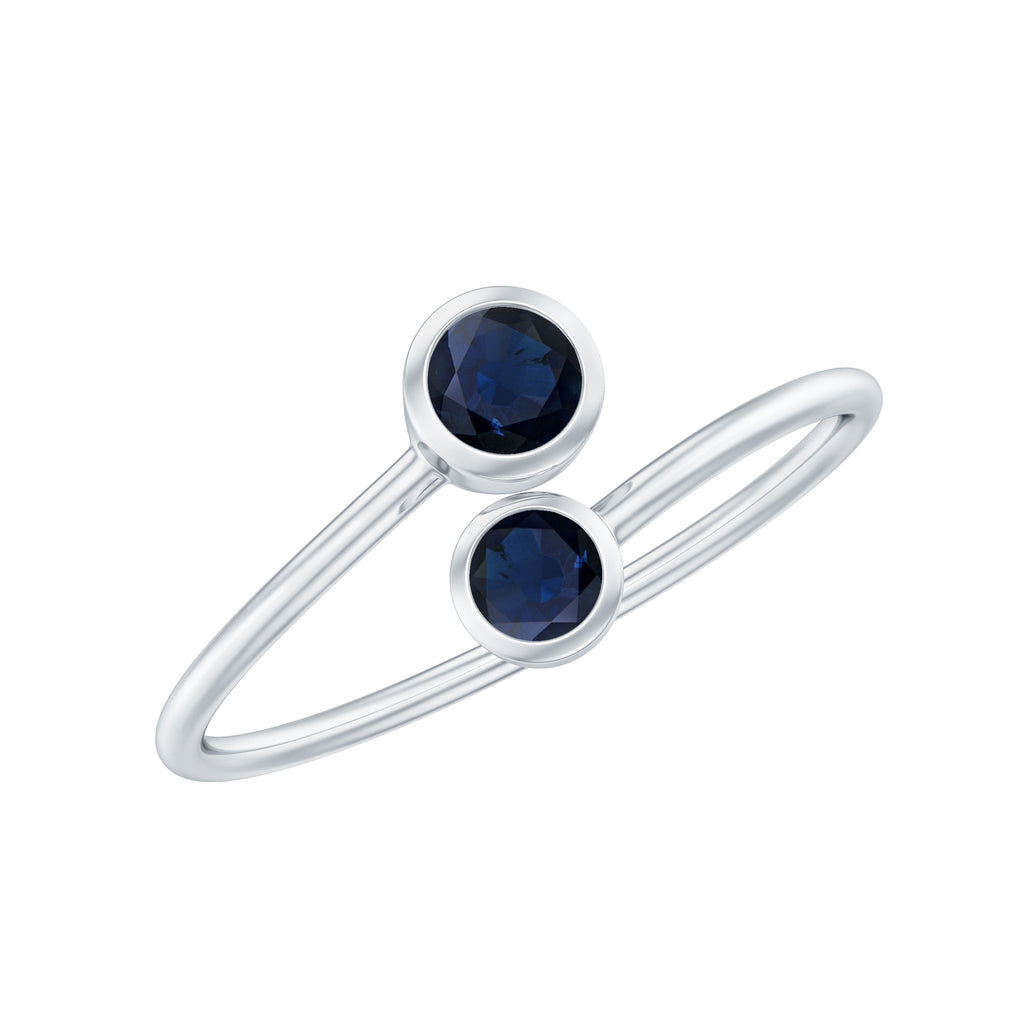 1/2 CT Bezel Set Blue Sapphire Two Stone Promise Ring Blue Sapphire - ( AAA ) - Quality - Rosec Jewels